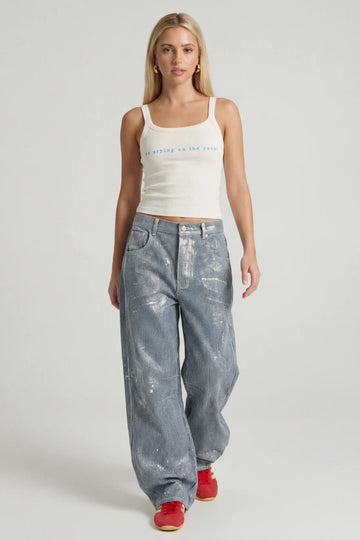 Reese Striped Mid Rise Barrel Jeans