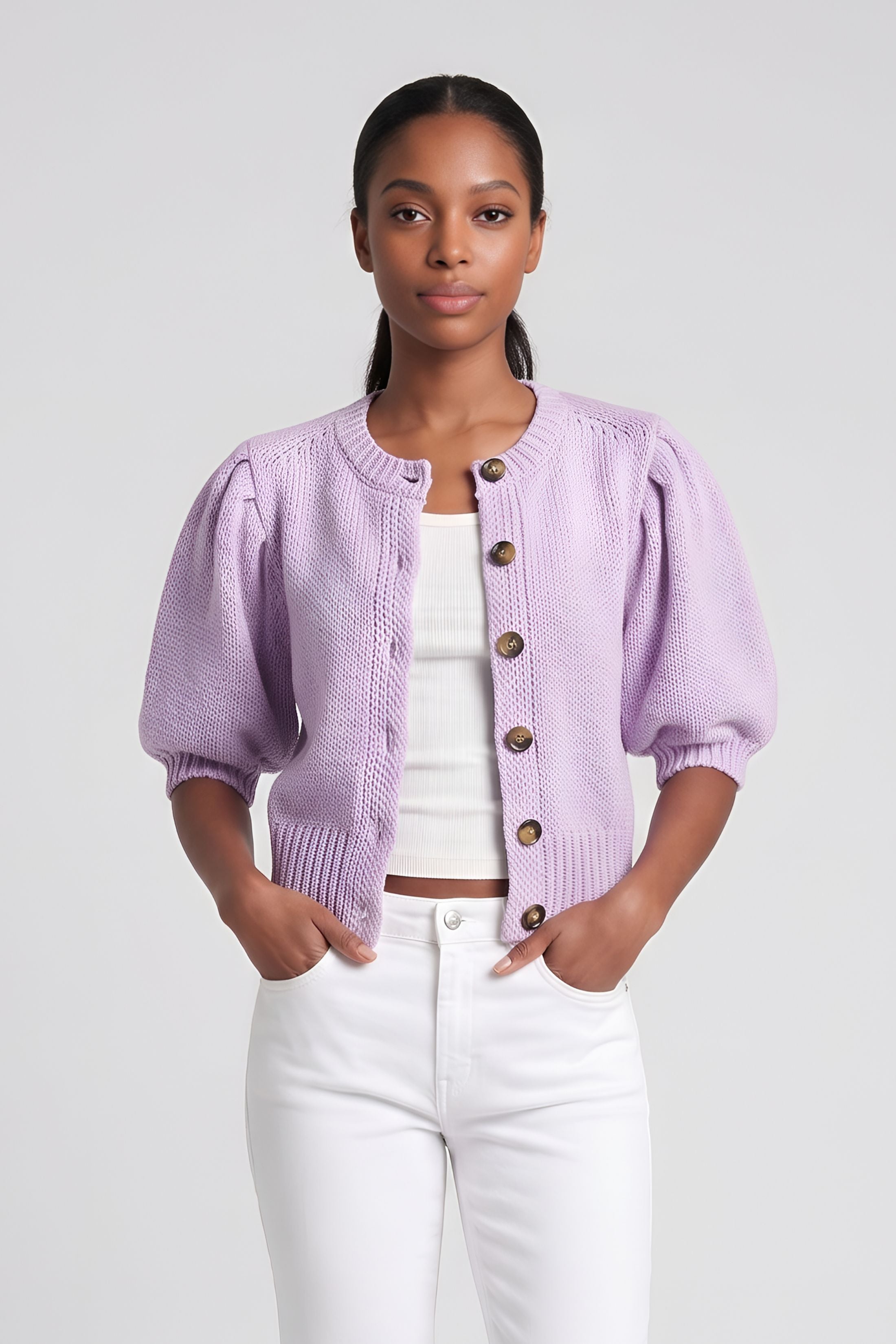 Jeanne Short Sleeve Puff Cardigan