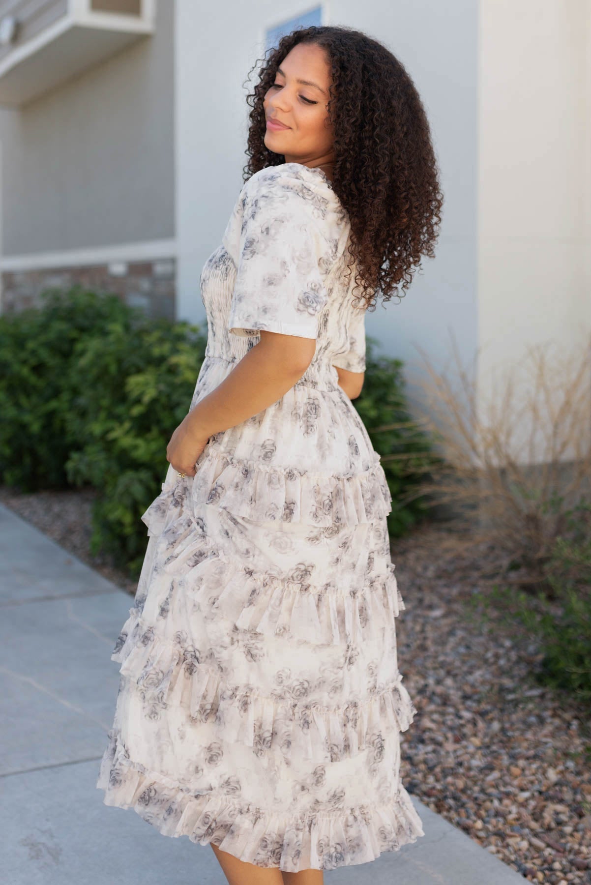 Sophie Grey Floral Tiered Dress
