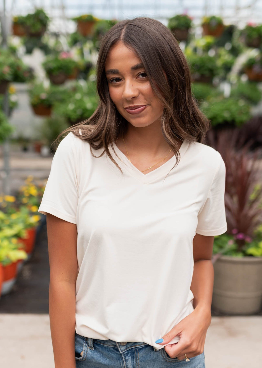 The Classic Cream V-Neck Top