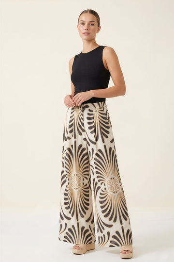 Penny Feather Print Wide Leg Pants