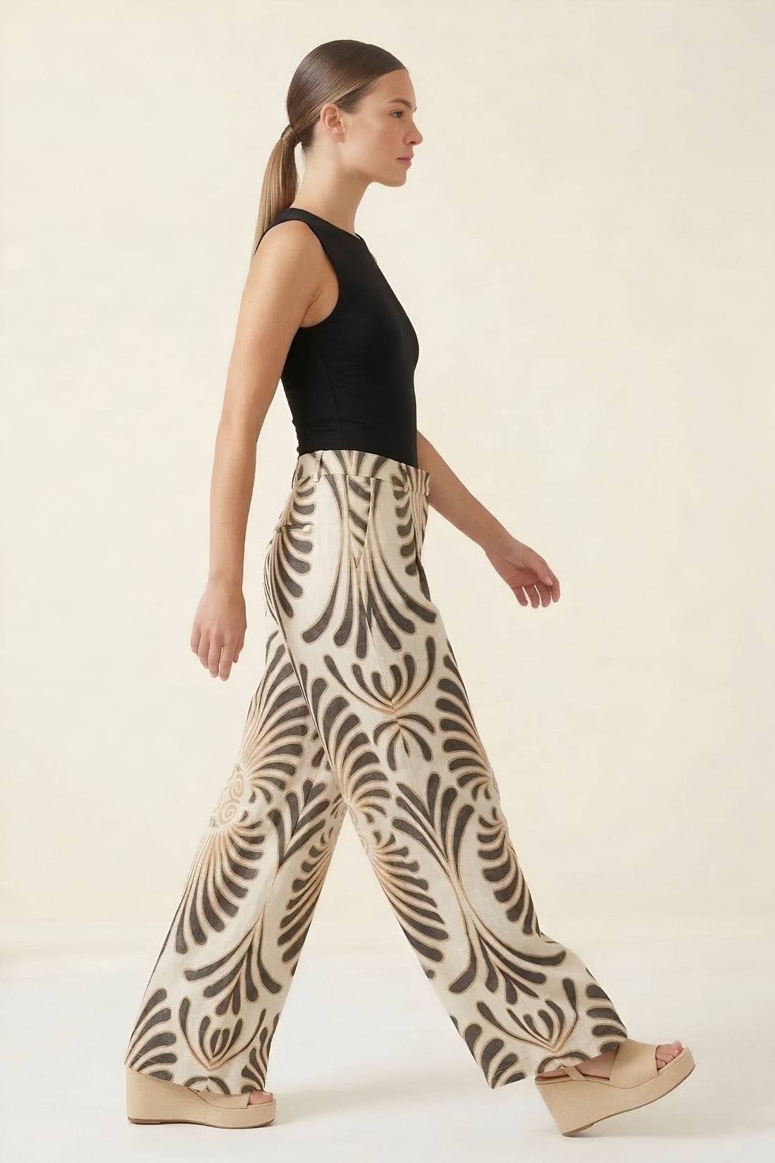 Penny Feather Print Wide Leg Pants