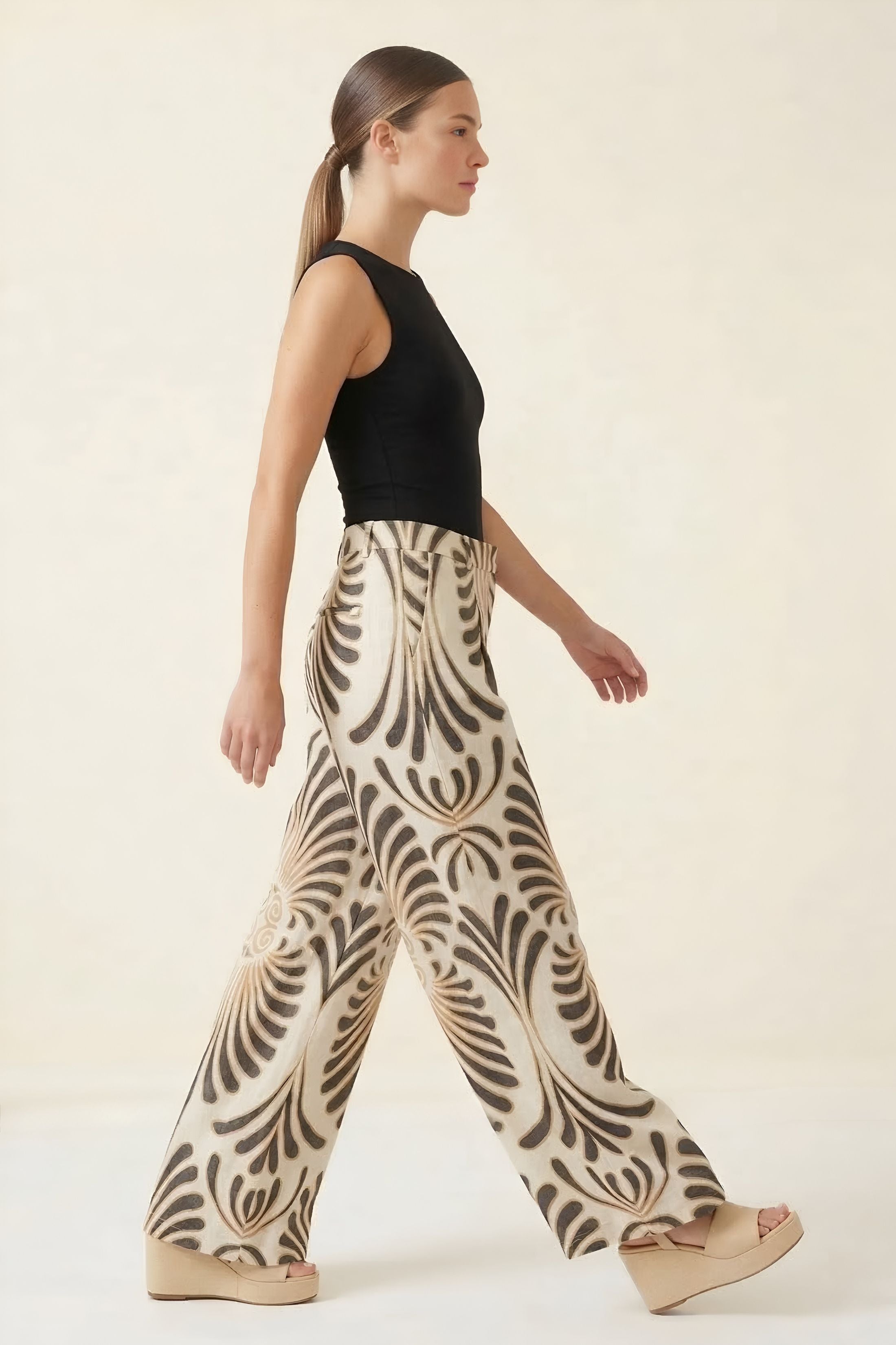 Penny Feather Print Wide Leg Pants