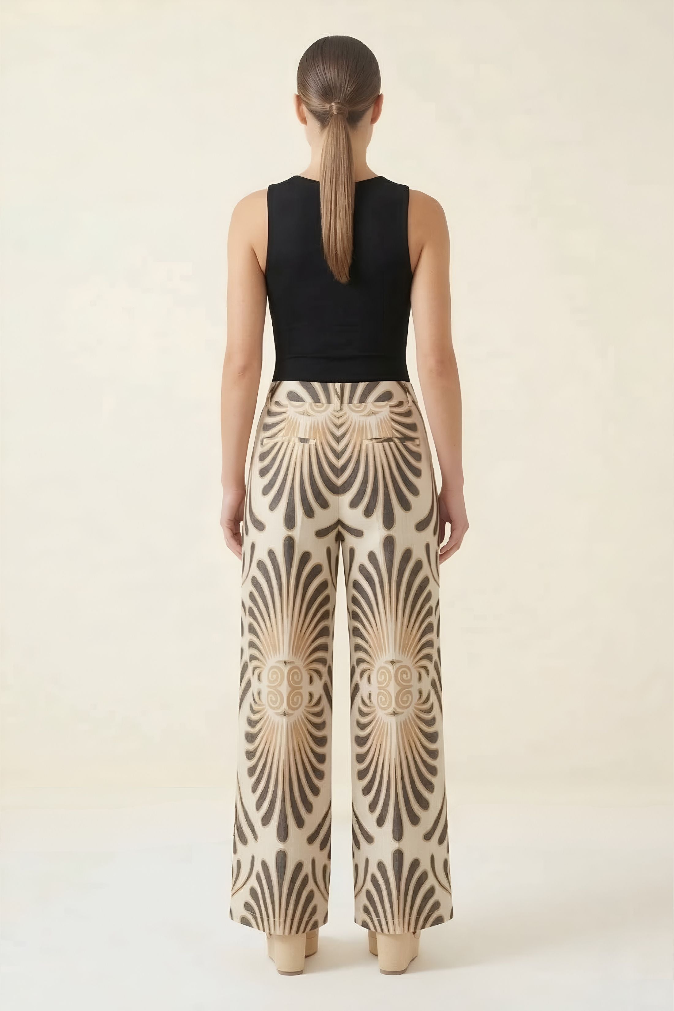 Penny Feather Print Wide Leg Pants