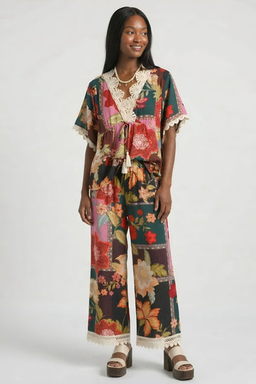 Fleming Patchwork Print Lace Trim Pants
