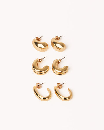 ZALI 3 PACK EARRINGS - GOLD PLATED 18K