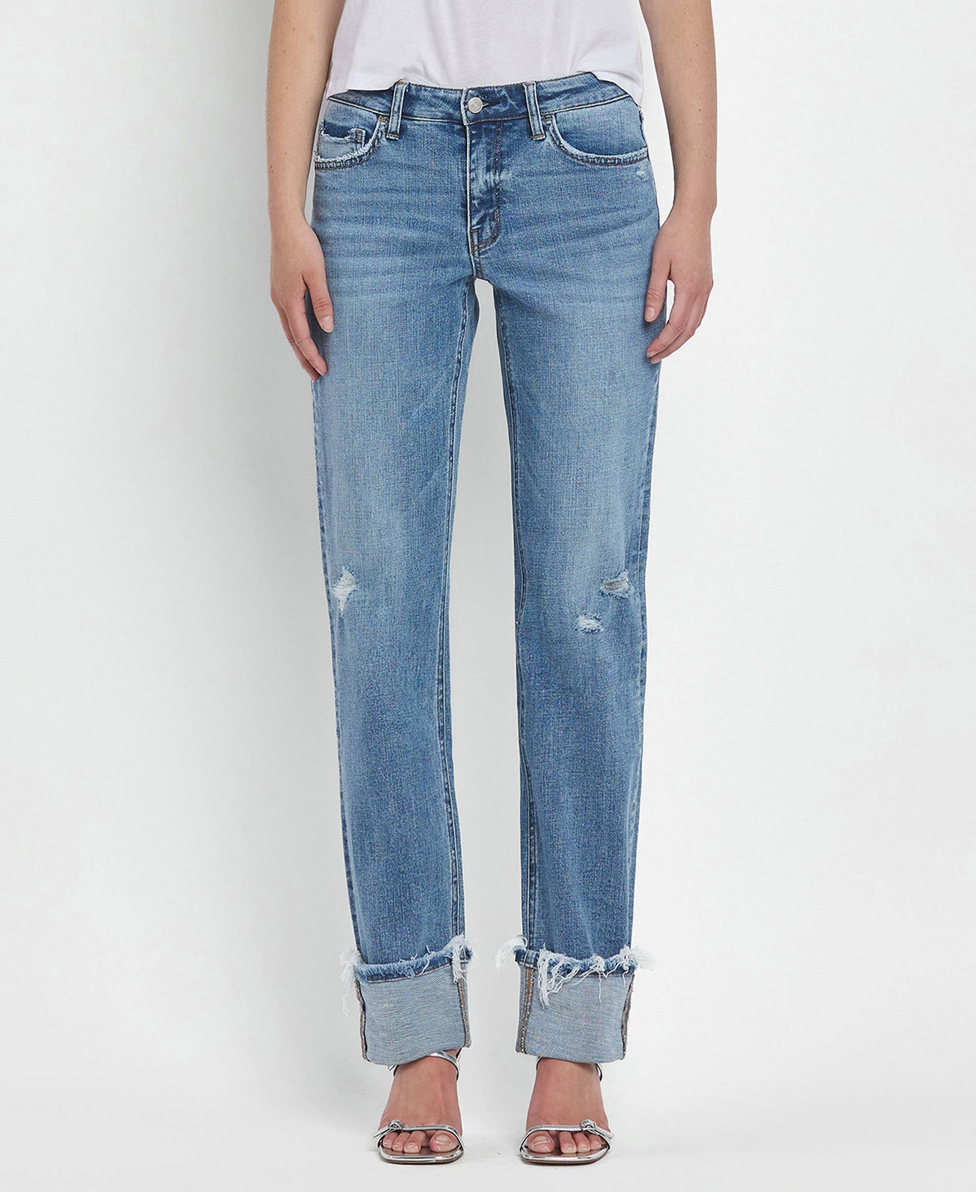Mid Rise Cuffed Straight Jean
