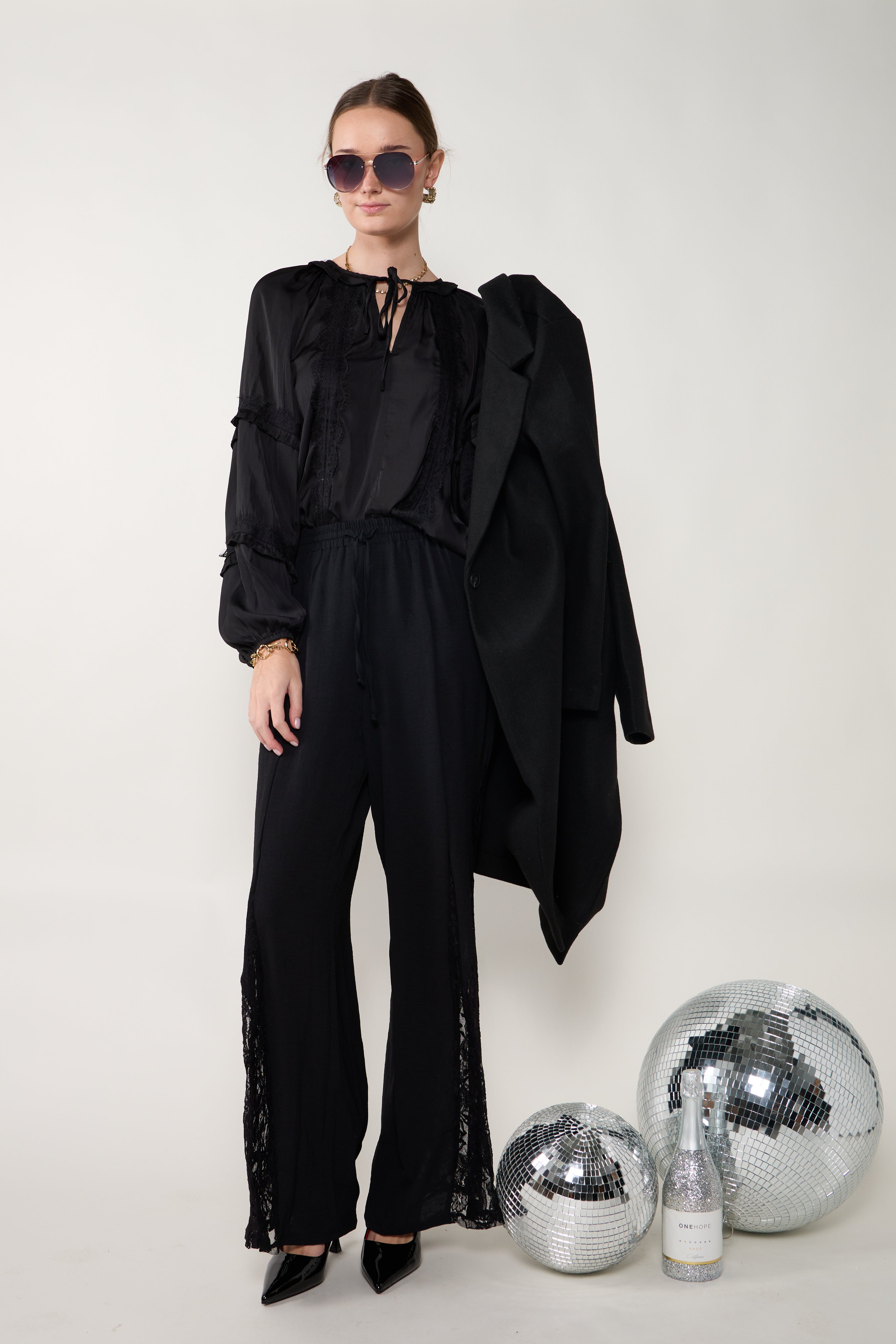 Jamie Silky Lace Detail Long Sleeve Blouse