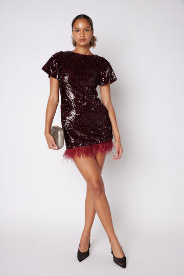 Haley Sequin Feather Mini Dress