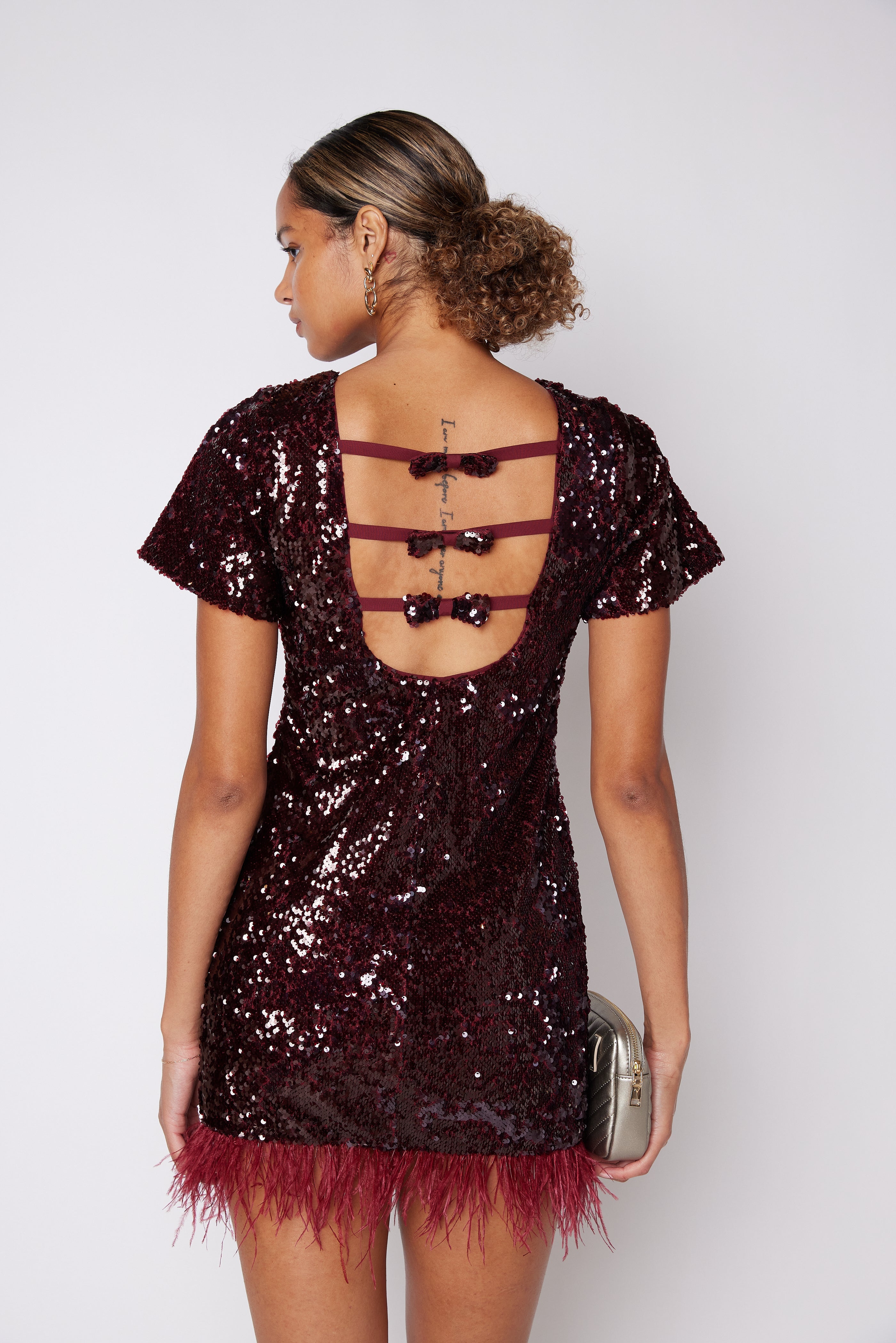 Haley Sequin Feather Mini Dress