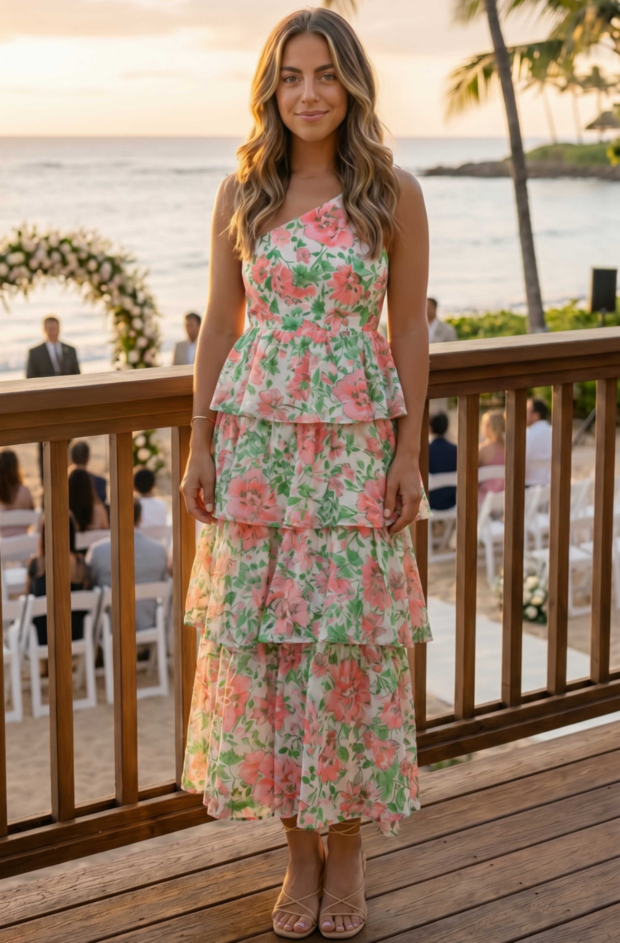 Isabella Tiered Pink Floral Maxi Dress
