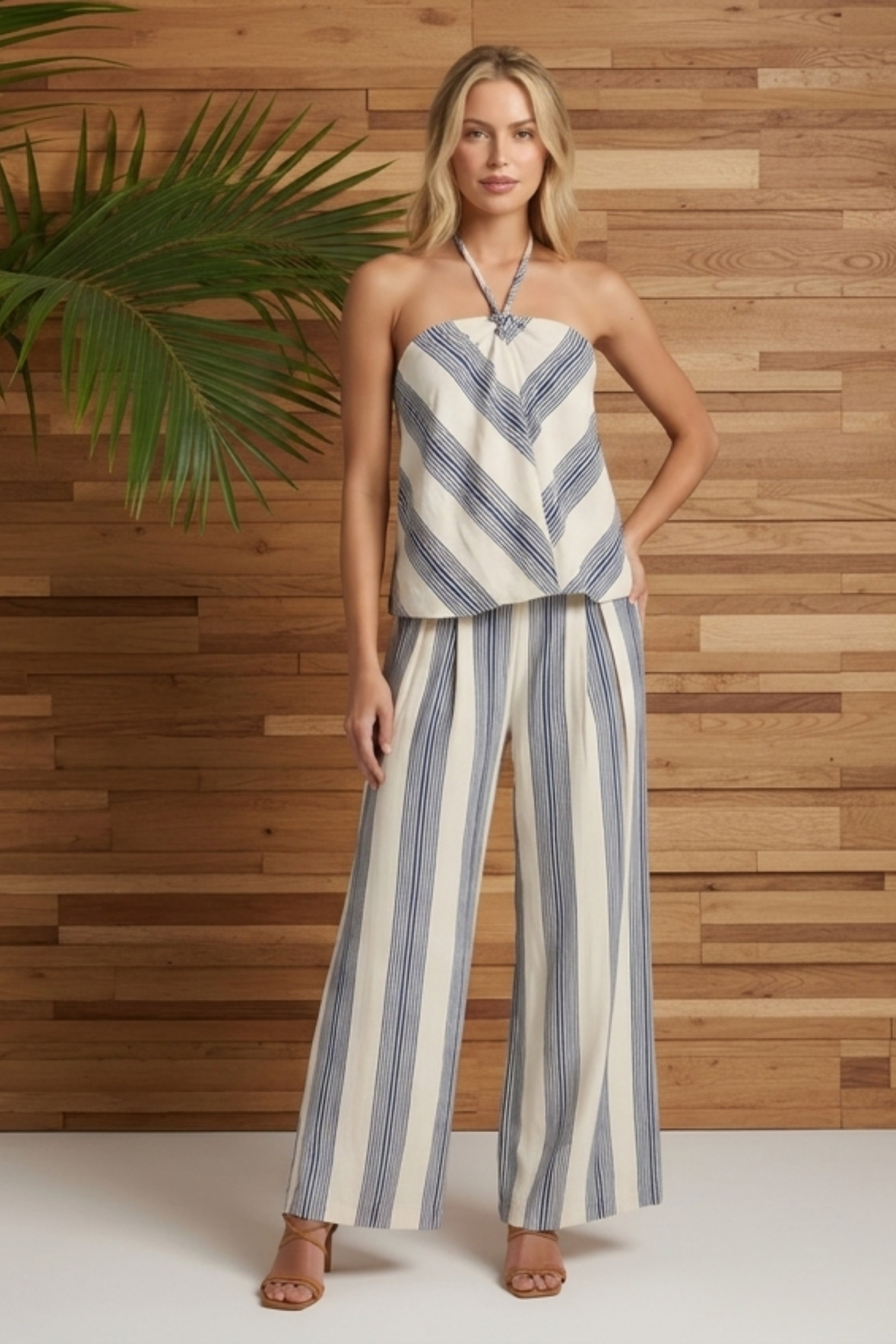 Tara Wide Leg Striped Linen Pants