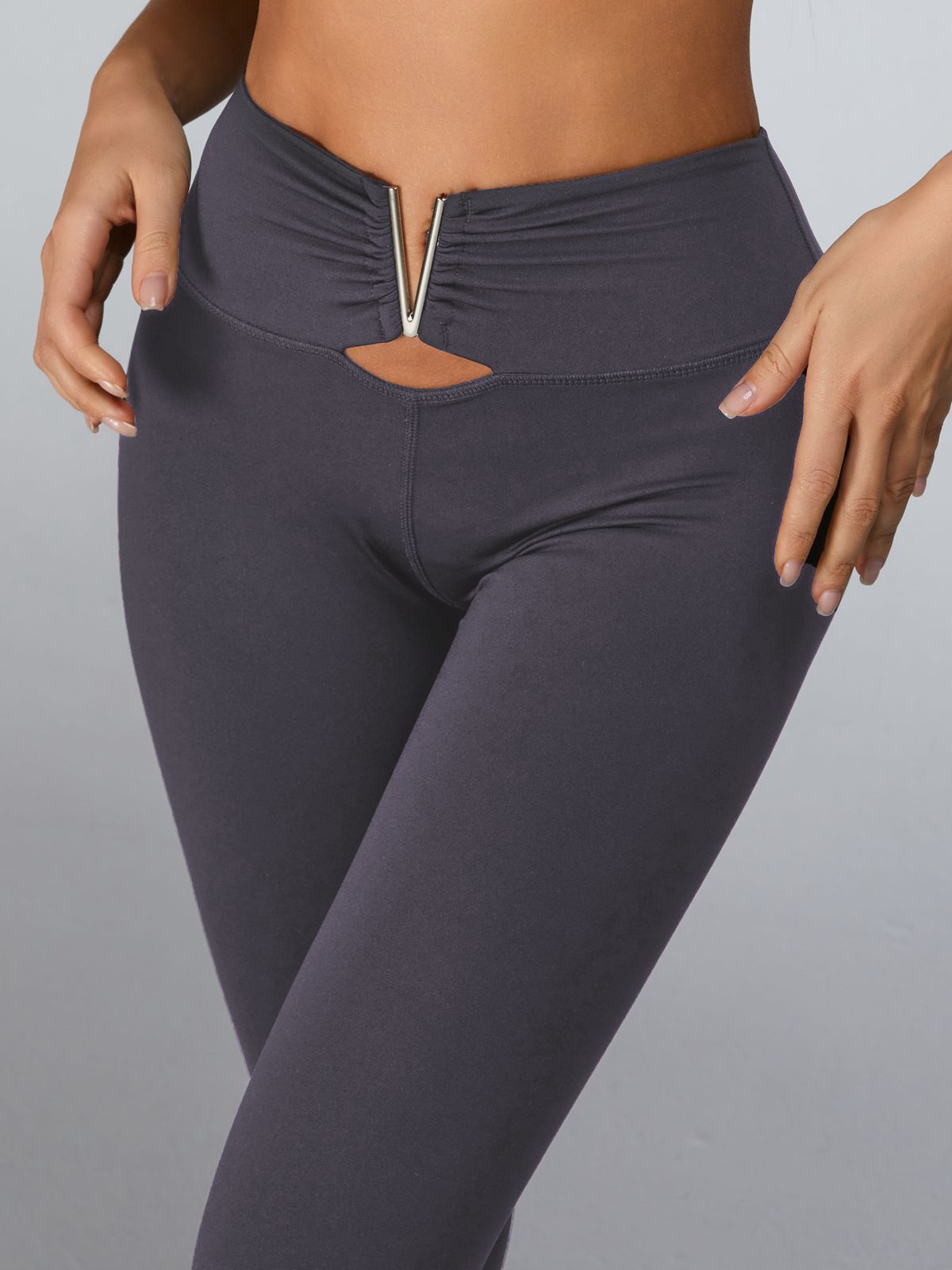 Cutout V Shape Metal Sports Bras
