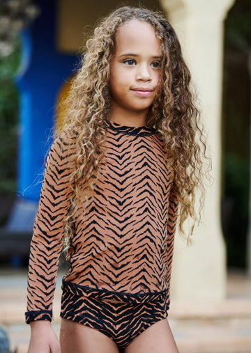 Oceanside Unisex Child's Rashguard Swim Top - Tiger Switch Print
