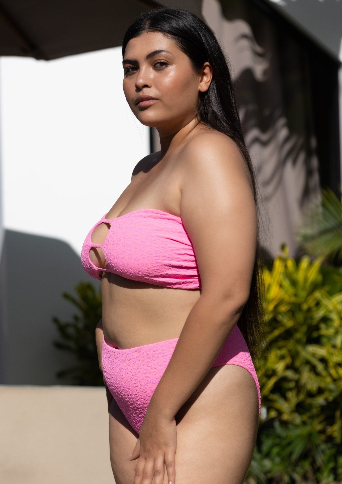 Vegas Strappy Cut Out Bandeau Bikini Top - Pink Leopard
